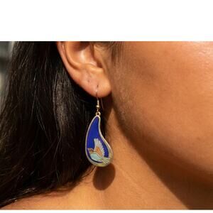 Laurel Burch "Swallow" Earrings Silver Gold Finish Pierced Designer Signed